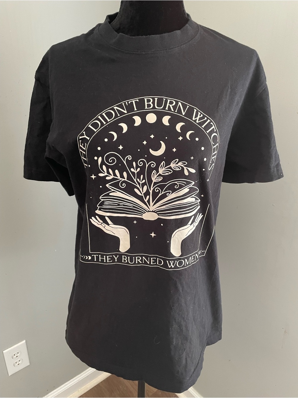 Feminist Black Graphic 'They Didn't Burn Witches' Book & Moon T-Shirt